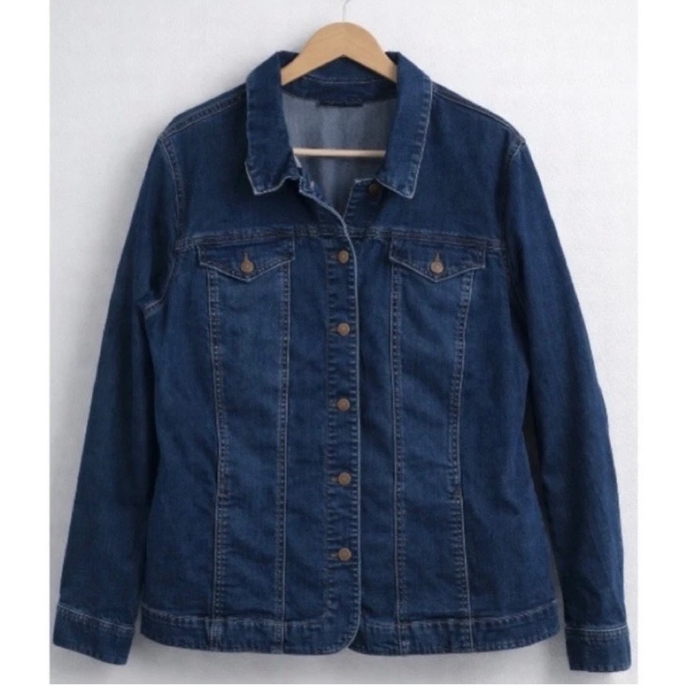 🧋 CHARTER CLUB Denim Blue Jean Jacket Stretch Pockets Button Up Front 3X